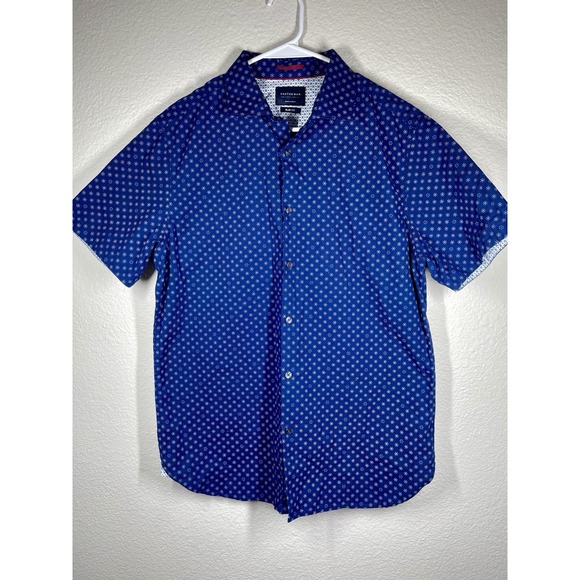 Cactus Man Sz Large Short Sleeved Button Up Slim Fit Blue Printed Casual Cotton - Picture 1 of 10